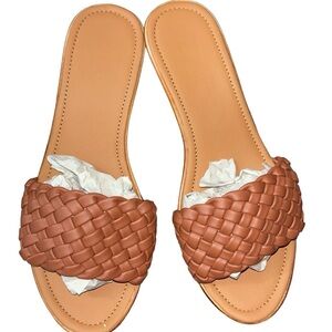 Camel Color Woven Sandals, Size 37